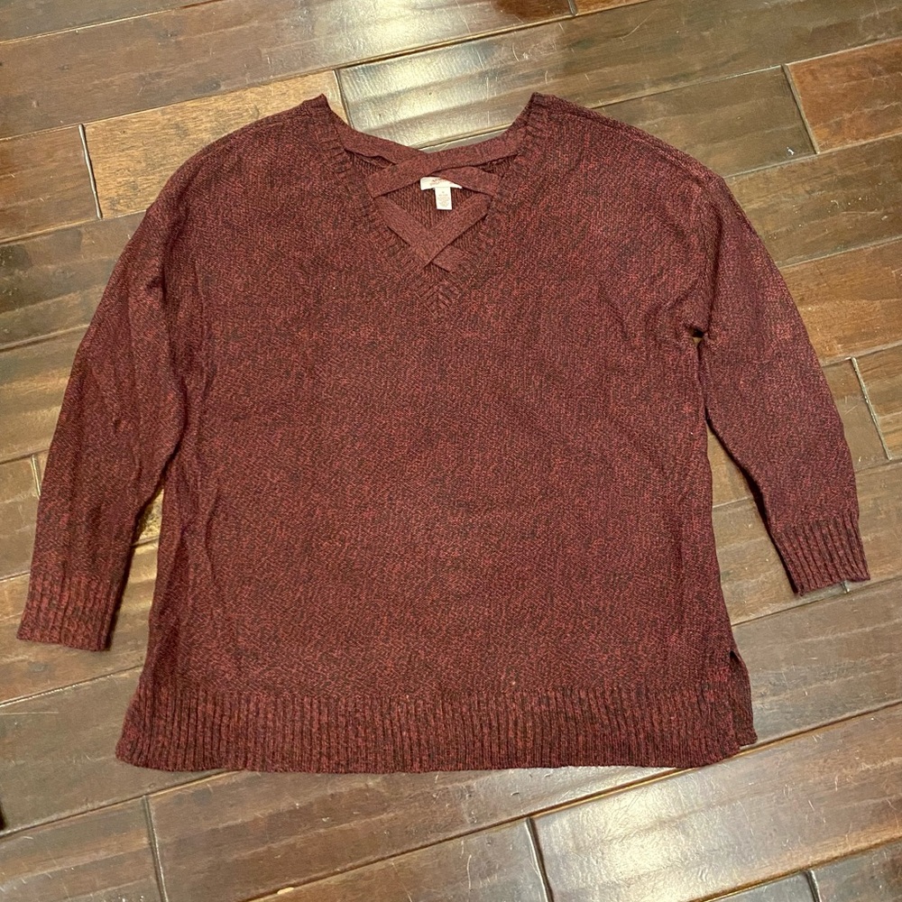 Arizona juniors plus burgundy marled long sleeve sweater